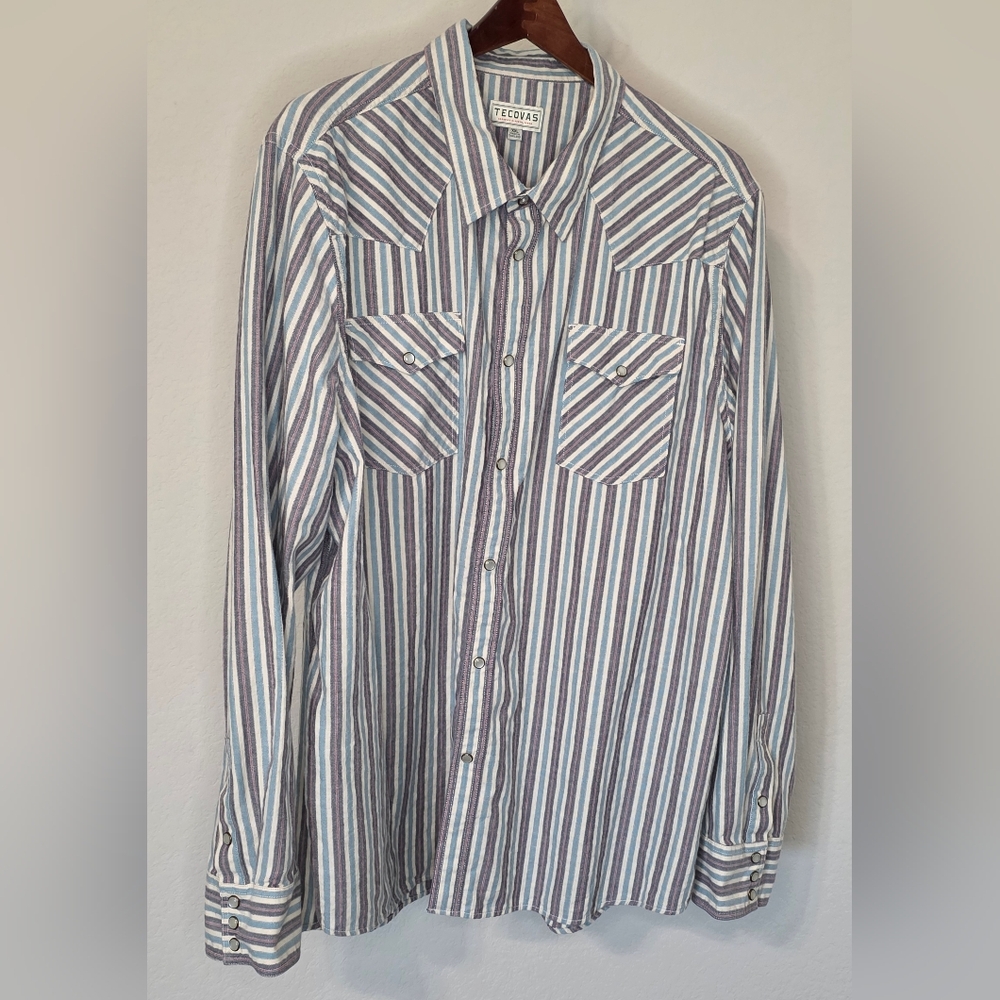 Tecovas XXL Western Pearl Snap Striped Cotton Shirt Long Sleeve